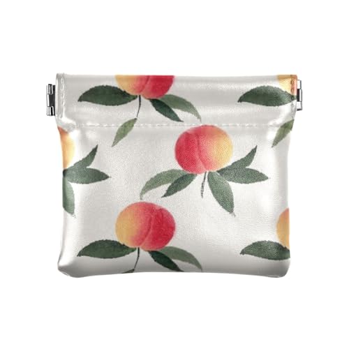 Chinesische Tintenmalerei Pfirsich Frauen Leder Münzgeldbörse tragbare Mini-Kartenhalter Geldbörse für Damen, Chinesische Tuschemalerei Pfirsich, 1 size, Druckkunst von voucong