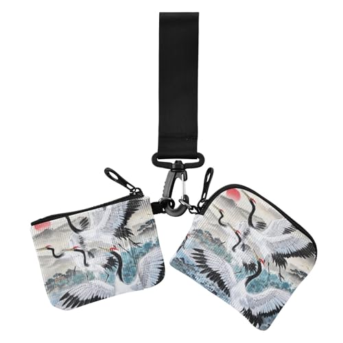 Chinesische Tintenmalerei Sonnenkranich Damen Geldbörsen Kartenetuis große Kapazität Karten-Organizer Geldbörse mit Reißverschluss Münzfach für Frauen 2 Stück, Chinesische Tuschemalerei Sonnenkran, 1 von voucong