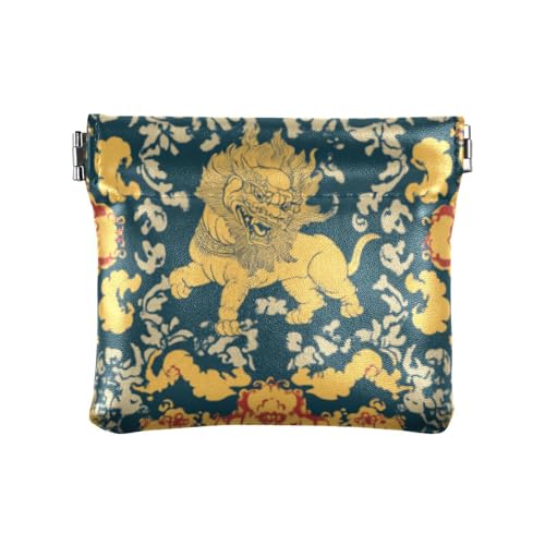 Chinesische alte Tier-Damen-PU-Leder-Münzgeldbörse, einzigartiger Verschluss, Kartenhalter für Frauen, Chinesisches altes Tier, 1 size, Druckkunst von voucong