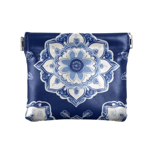 Chinesisches Paisleymuster, Blumenmuster, altblau, für Damen und Herren, Leder, praktische Mini-Geldbörse für Kleingeld, Münzfach für Damen, Chinesisches Paisleymuster, antikes Blau, 1 size, von voucong
