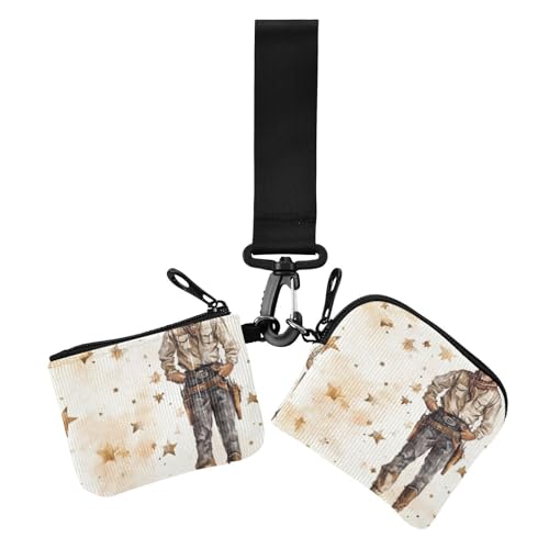 Cool Cowboy Primitive Charm Damen Münzgeldbörsen Kartenetuis Minimalistisch Reißverschluss Armband Geldbörse mit Armband für Damen 2 Stück, Cooler Cowboy-Charm, 1 size, Druckkunst von voucong