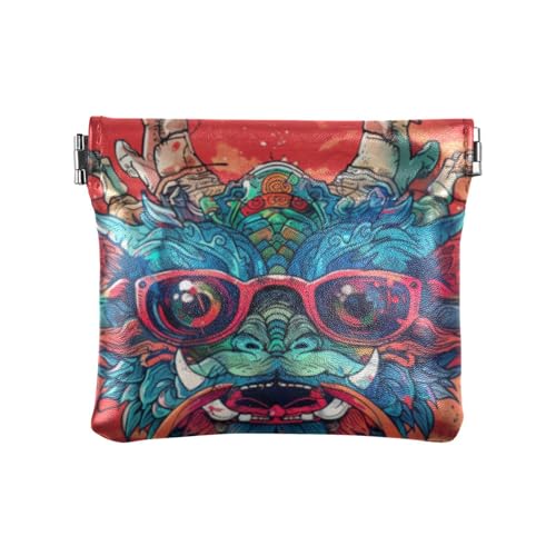 Coole chinesische Drachen-Münzgeldbörse für Damen, PU-Leder, niedlicher Kleingeldhalter, Kartenorganizer für Damen, Cooler chinesischer Drache, 1 size, Druckkunst von voucong