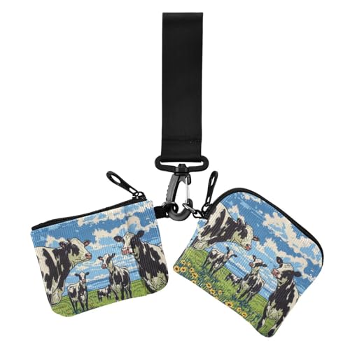 Cows on Prairie Damen Geldbörsen Kartenetuis Slim Portable Identity Card Protector mit Reißverschlusstasche für Damen 2 Packungen, Kühe auf Prärie, 1 size, Druckkunst von voucong