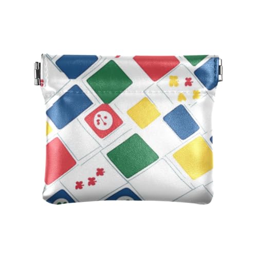 Damen-Geldbörse im Mah-Jong-Stil, Leder, einzigartiger Schmuck für Damen, Checker Mah-Jong-Stil, 1 size, Druckkunst von voucong
