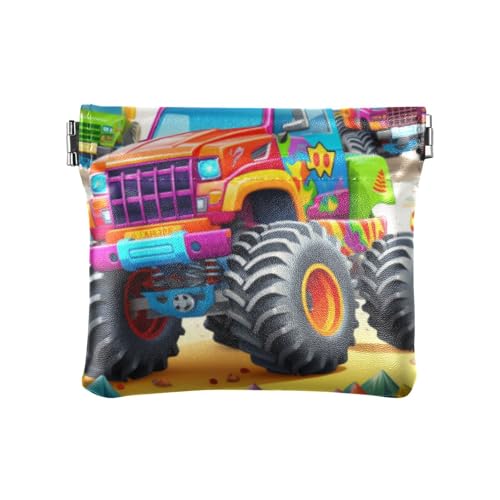 Damen-Geldbörse mit Cartoon-Truck, PU-Leder, niedlich, persönliche Gegenstände, Organizer für Damen, Farbiger Cartoon-Truck, 1 size, Druckkunst von voucong