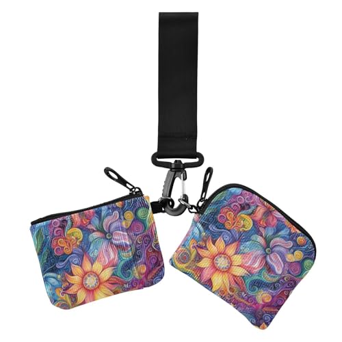 Damen-Geldbörsen mit abstraktem Blumenmuster, buntes Ölgemälde, Kartenetui, Mini-Mode, Kreditkartenetui, Organizer mit Reißverschlussfach für Damen, 2 Packungen, Ölgemälde mit abstraktem Blumenmuster, von voucong