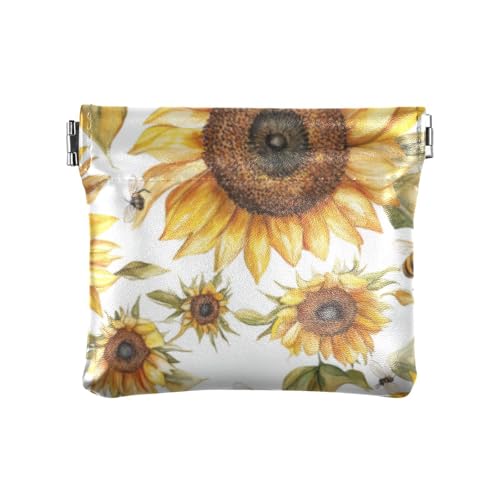 Einzigartige Sonnenblumen-Geldbörse für Damen und Herren, Leder, ausgefallene Make-up-Tasche für Damen, einzigartige Sonnenblumen-Weiß, Einheitsgröße, Druckkunst, Einzigartiges Sonnenblumenweiß, 1 von voucong