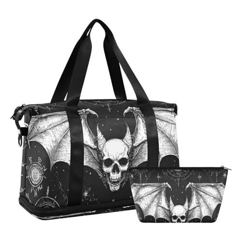 Evil Skull Schwarz Gothic Seesack mit Nassfach Verstellbarer Riemen Große Turnbeutel für Sport Große Kapazität für Männer Frauen von voucong