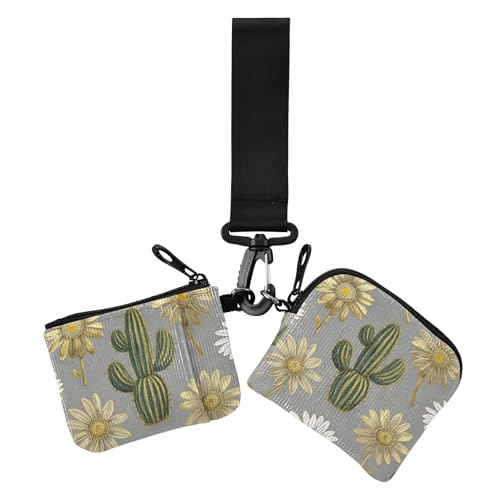 Fashion Cactis Sonnenblume Gold Grau Damen Kartenetuis Kleingeldhalter Slim Abnehmbare Kartenetui Geld Organizer mit Armband für den täglichen Gebrauch 2 Packungen, Modische Kakteen, Sonnenblume von voucong