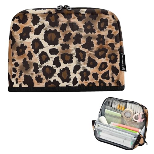 Federmäppchen, großes Fassungsvermögen, Kosmetik, mit Schlitz für adrette High School Supplies, Leopardenmuster von voucong