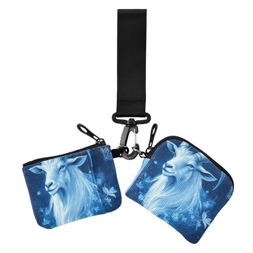 Fierce Goat Damen Kartenetuis Kleingeldhalter Mini Mode Reißverschluss Bargeld Münze Geldbörse mit Reißverschlusstasche für Arbeit Reisen 2 Stück, Fierce Goat Royal Blue, 1 size, Druckkunst von voucong