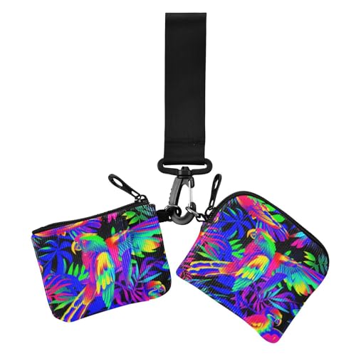 Fluoreszierender Vogel Damen Münzgeldbörsen Kartenetuis große Kapazität Kreditkartenetui mit Handgelenkschlaufe für den täglichen Gebrauch, 2 Stück, Fluoreszierender Vogel, 1 size, Druckkunst von voucong