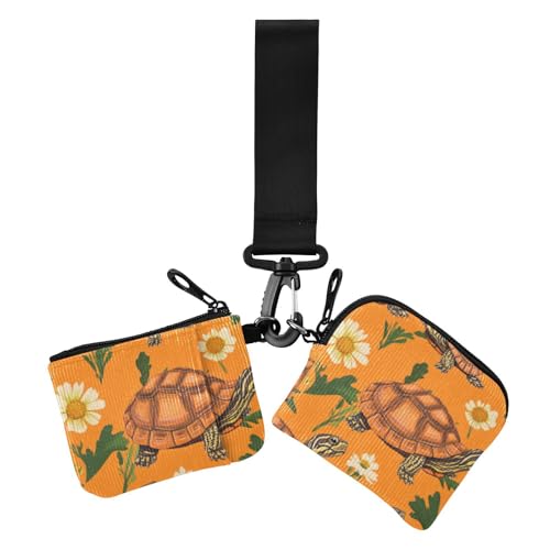 Funny Turtle Reptile Orange Damen Kartenetuis Kleingeldhalter Kleingeldhalter Abnehmbar Geld Organizer mit Schlüsselanhänger für den täglichen Gebrauch 2 Stück, Funny Turtle Reptile Orange, 1 size, von voucong