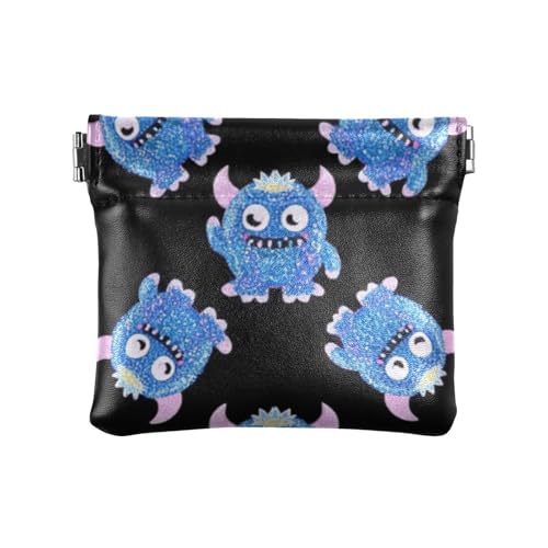 Gefälschte Geldbörse mit Glitzer-Cartoon-Monster, schwarz, PU-Leder, praktischer Verschluss, Kartenhalter für Damen, Gefälschtes Glitzer-Cartoon-Monster, schwarz, 1 size, Druckkunst von voucong