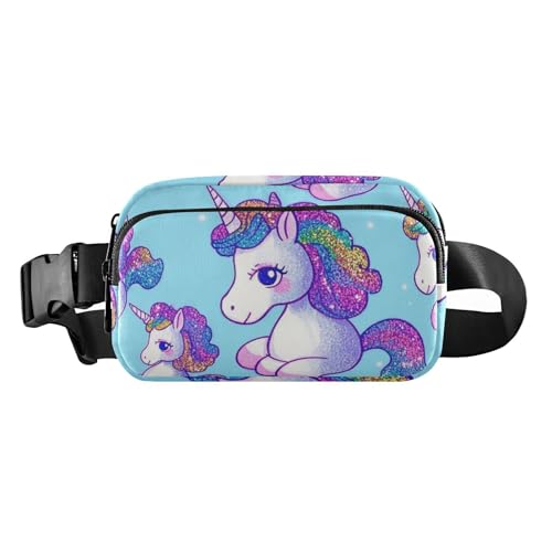 Gefälschte Glitzer-Cartoon-Einhörner, modische Gürteltasche für Damen, Herren, Teenager, Mehrzweck-Bauchtasche mit verstellbarem Riemen für Einkaufen, Sport, Arbeit, Blau, Gefälschte von voucong