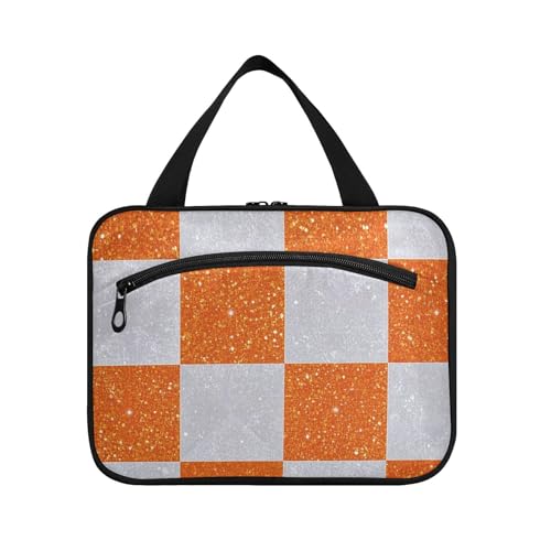 Gefälschte Glitzer-Schachbrettquadrate zum Aufhängen für Herren mit Haken, waschbar, Designer-Kulturbeutel für Erwachsene, Kreuzfahrten, Bolso para maquillaje de Mujer L von voucong