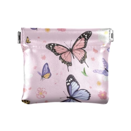 Geldbörse aus Leder, Motiv: süße Schmetterlinge, Rosa, für Damen und Herren, praktischer Schmuck-Organizer für Damen, Cartoon süße Schmetterlinge, Rosa, 1 size, Druckkunst von voucong