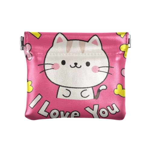 Geldbörse aus Leder mit der Aufschrift "I Love Your Valentine", Cartoon-Katze, für Damen und Herren, niedliche Make-up-Tasche für Damen, "I love your Valentine Cartoon Cat", 1 size, Druckkunst von voucong