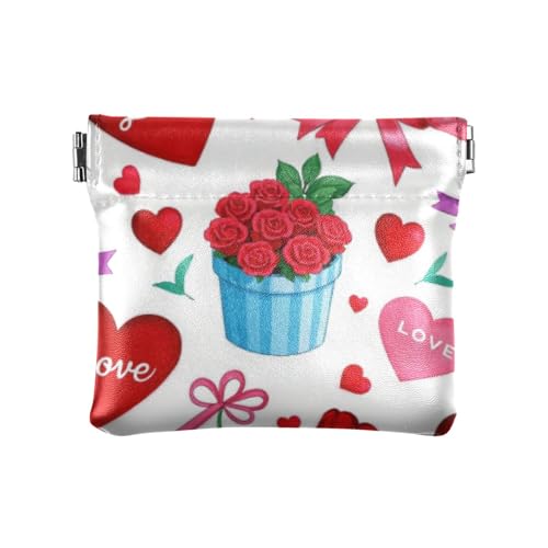 Geldbörse mit Aufschrift "Happy Valentine", romantisches Herz, für Damen und Herren, Leder, tragbare Organisationstaschen für Damen, Happy Valentine Cartoon romantisches Herz, 1 size, Druckkunst von voucong