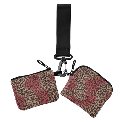 Geldbörsen mit Leopardenfell-Aufdruck, doppeltes Handgelenk, großes Fassungsvermögen, Geld-Organizer mit Reißverschluss, Münzfach für Arbeit, Reisen, 2 Packungen, Leopardenfell-Druck, karminrot, 1 von voucong