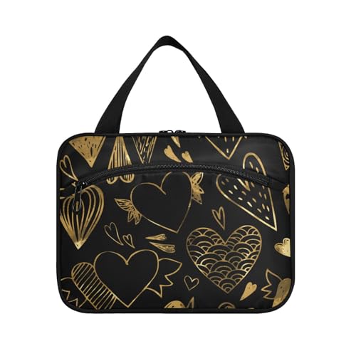 Golden Heart Happy Valentine Kulturbeutel zum Aufhängen, für Herren, mit Haken, Designer-Bedürfnisse, Tragetasche für Kreuzfahrt, Reisen, Fitnessstudio, Porta Cosmeticos, Mujer para cartera, L von voucong