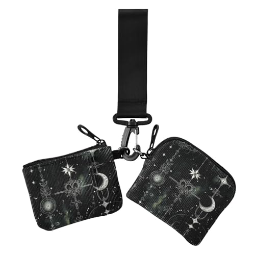 Gothic Darkness Moon Stars Schwarz Damen Münzgeldbörse Kartenhalter Kompakte Größe Visitenkartenhalter mit Reißverschluss Münzfach für Frauen 2 Packungen, Gothic Dunkelheit Mond Sterne schwarz, 1 size von voucong