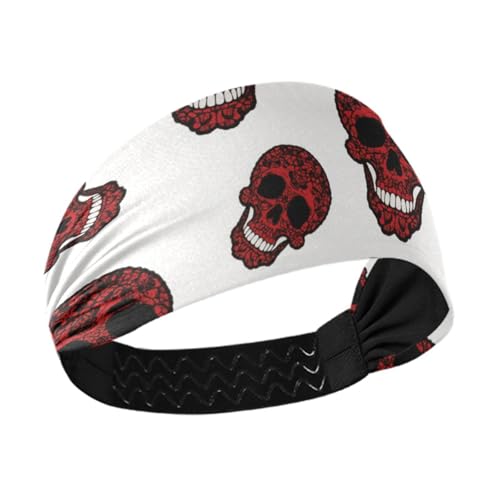 Gothic Red and Black Halloween Lace Skull Non-Slip sports headband Elastic wide head bands for women's hair for Cycling make up Volleyball Cycling von voucong