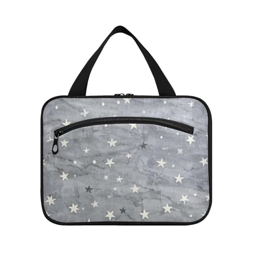 Grauer Marmor-Hintergrund mit weißen Sternen, zum Aufhängen, Reise-Make-up, mit Haken, Designerbedarf, Make-up-Kosmetiktasche für Reisen, Essentials für Damen, Rucksackreisen, Bolsos para Hombre L von voucong