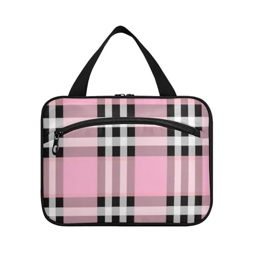 Große Make-up-Tasche zum Aufhängen, mit Haken, wasserdicht, Kosmetiktasche für Damen, Camping, Schwarz / Weiß / Rosa von voucong