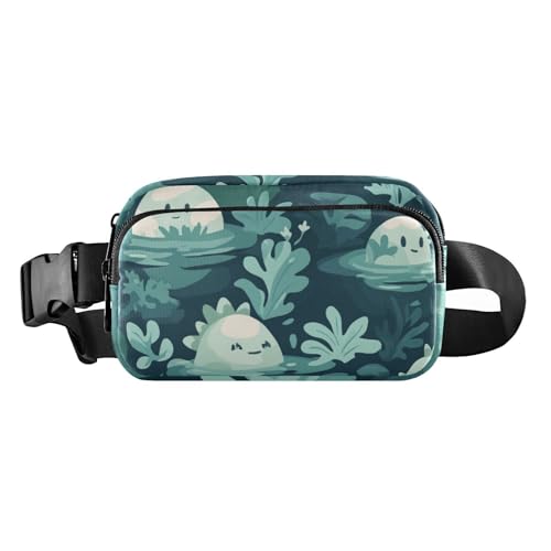 Grüne Dino-Eier-Hüfttasche mit niedlichem Cartoon-Motiv, stilvolle Bauchtasche für Damen, Herren, Teenager, große Kapazität, Bauchtasche mit verstellbarem Gurt, für Radfahren, Wandern, Fitnessstudio von voucong