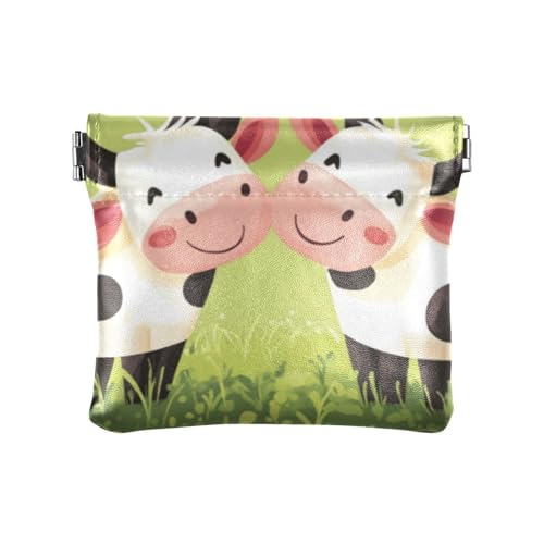 Grüne Kuh-Herz-Cartoon-Geldbörse für Damen und Herren, Leder, ausgefallene Mini-Make-up-Tasche für Damen, Grünes Kuhherz Cartoon, 1 size, Druckkunst von voucong