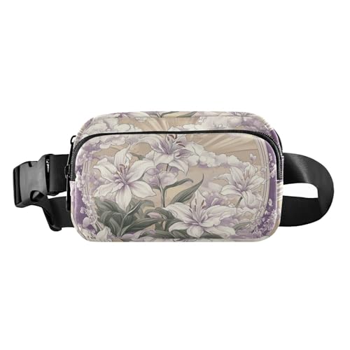 Gürteltasche für Damen, Herren, Teenager, Mehrzweck-Umhängetasche, Reisepass-Tasche mit verstellbarem Gurt, für Workout, Laufen, Wandern, Violett, Violette Vintage-Blume, 1 size Gürteltasche für Damen, Herren, Teenager, Mehrzweck-Umhängetasche, Reisepass-Tasche mit verstellbarem Gurt, für Workout, Laufen, Wandern, Violett, Violette Vintage-Blume, 1 size von voucong