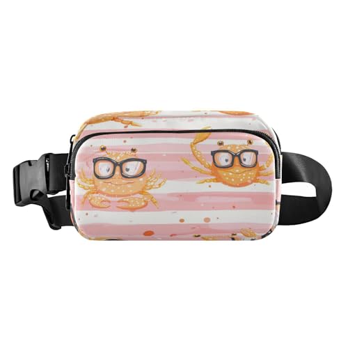 Gürteltasche für Damen, Herren, Teenager, wasserdicht, mit verstellbarem Riemen, für Reisen, Einkaufen, Laufen, verschiedene kleine Krebse, rosa Streifen, Rosa, Mehrere kleine Krabben tragen von voucong