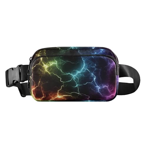 Gürteltasche für Damen, Herren, Teenager, wasserdicht, mit verstellbarem Riemen, für Reisen, Fitnessstudio, Arbeit, Schwarz, Schwarzer, bunter Blitz, 1 size von voucong