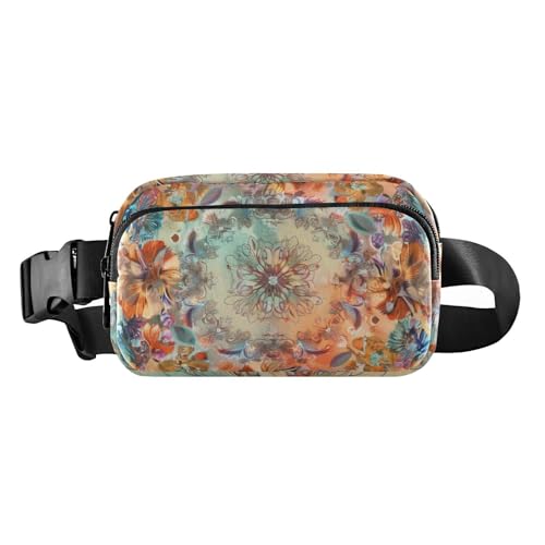 Gürteltasche für Damen und Herren, Retro-Stil, Boho-Blumenmuster, wasserabweisend, mit verstellbarem Riemen, für Reisen, Fitnessstudio, Arbeit, Retro-braunes Boho-Blumenmuster, 1 size von voucong