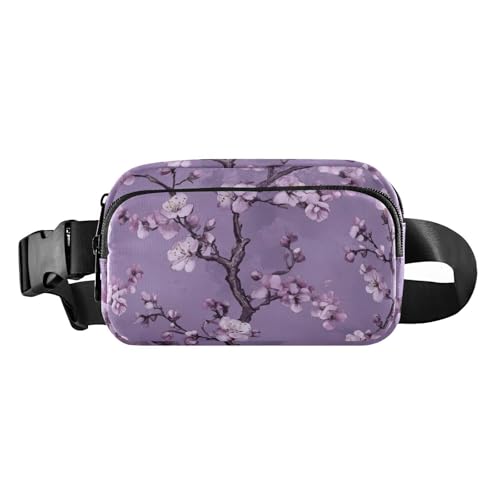 Gürteltasche im Vintage-Stil mit Kirschblütenmotiv, für Damen und Herren, klein, mit verstellbarem Gurt, für Reisen, Einkaufen, Laufen, Violett, Vintage Cherry Blossom Purple, 1 size von voucong