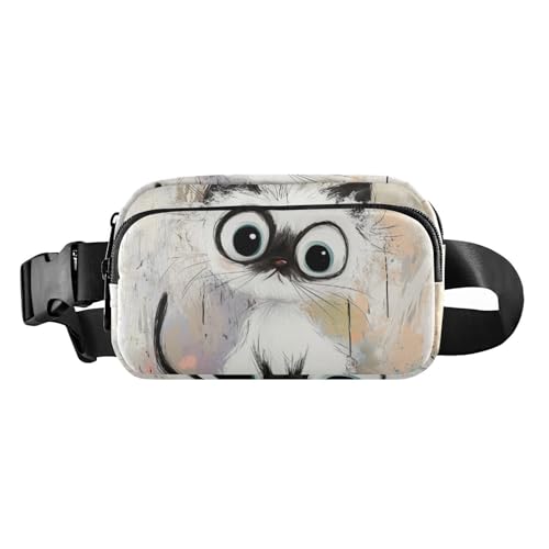 Gürteltasche mit Kunstmalerei, Cartoon-Katze, trendige Crossbody-Tasche für Damen, Herren, Teenager, große Kapazität, Laufgürteltasche, Hüfttasche mit verstellbarem Gurt für Reisen, Laufen, Wandern von voucong