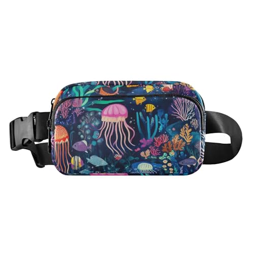 Gürteltasche mit Schildkrötenfisch, Cartoon-Ozean, stilvolle Gürteltasche für Damen und Herren, kleine Crossbody-Gürteltasche mit verstellbarem Riemen für Radfahren, Wandern, Fitnessstudio von voucong