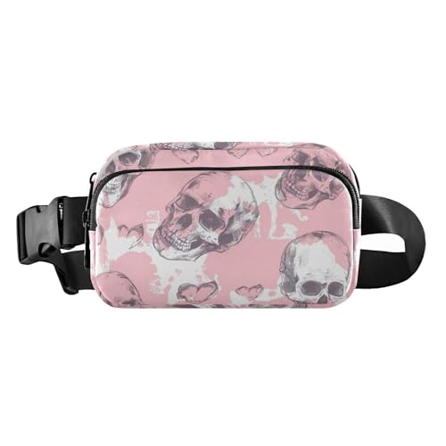 Modische Bauchtasche mit Totenkopf und Herz, für Damen, Herren, Teenager, wasserdicht, mit verstellbarem Gurt, für Reisen, Laufen, Wandern, Totenkopf und Herz, 1 size von voucong