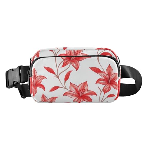 Gürteltasche mit chinesischem Lilienmuster, rot, trendige Gürteltasche für Damen und Herren, Mehrzweck-Gürteltasche mit verstellbarem Riemen für Reisen, Fitnessstudio, Arbeit, Chinesisches von voucong