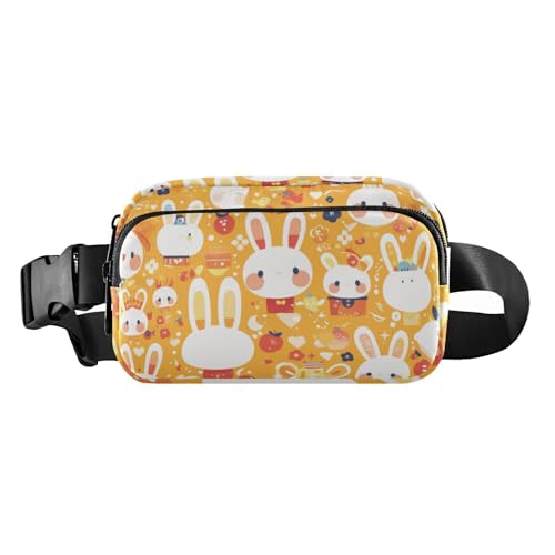 Gürteltasche mit niedlichem weißem Kaninchen-Motiv, für Damen, Herren, Teenager, kleine Bauchtasche mit verstellbarem Gurt, für Radfahren, Wandern, Fitnessstudio, Niedliches weißes Kaninchen, 1 size von voucong