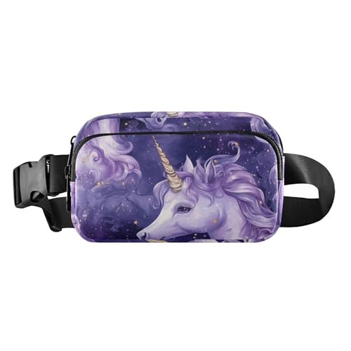 Gürteltasche mit niedlichen Einhörnern, Cartoon-Motiv, für Damen und Herren, kleine Crossbody-Gürteltasche mit verstellbarem Riemen für Einkaufen, Sport, Arbeit, Niedliche lila Cartoon-Einhörner, 1 von voucong