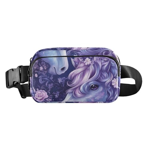 Gürteltasche mit niedlichen Einhörnern, trendig, für Damen, Herren, Teenager, Mehrzweck-Laufgürteltasche mit verstellbarem Riemen für Reisen, Urlaub, Laufen, Niedliche lila Cartoon-Einhörner, 1 size von voucong
