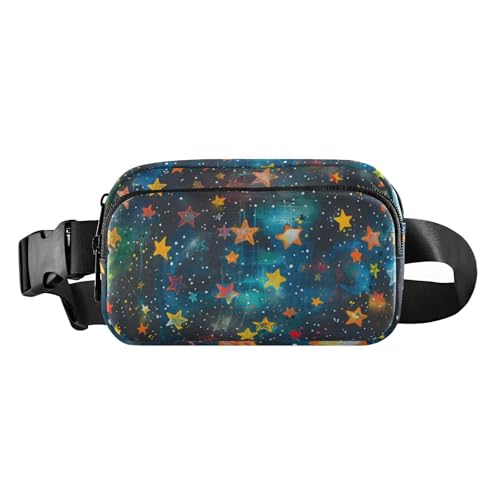 Modische Hüfttasche mit schwarzem Hintergrund, Sterne, für Damen, Herren, Teenager, kleine Schultertasche, Reisezubehör, mit verstellbarem Gurt, für Reisen, Einkaufen, Laufen, Schwarze von voucong