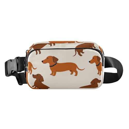 Gürteltasche mit süßem Hund, braun, trendig, für Damen, Herren, Teenager, wasserabweisend, Reißverschluss, mit verstellbarem Gurt, für Workout, Laufen, Wandern, Niedlicher Hund, brauner Cartoon, 1 von voucong