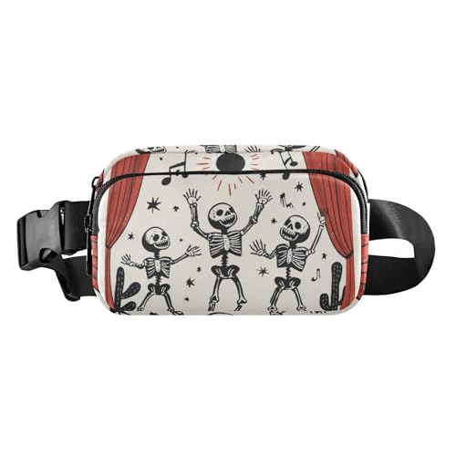 Gürteltasche mit tanzendem Totenkopf, schlicht, modisch, für Damen, Herren, Teenager, Mehrzweck-Tragetasche, Brusttasche mit verstellbarem Gurt, für Reisen, Fitnessstudio, Arbeit, Tanzender Totenkopf von voucong