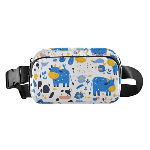 Gürteltasche mit zartem Cartoon-Tierkuh, blau, stilvolle Bauchtasche für Damen, Herren, Teenager, wasserabweisend, Brusttasche, Gürteltasche mit verstellbarem Gurt, für Reisen, Einkaufen, Laufen von voucong