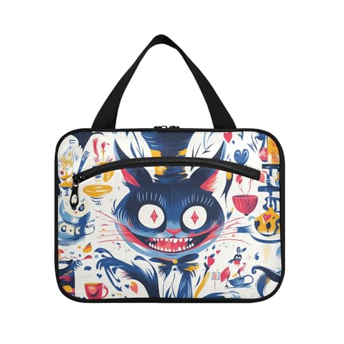 Halloween-Kulturbeutel mit lustiger Katze, zum Aufhängen, für Herren, mit Haken, Designer-Make-up-Tasche für Reisen, Make-up, Kreuzfahrten, Estuche para guardar maquillaje L von voucong