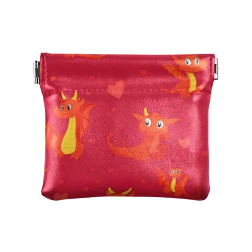 Happy Valentine's Cartoon Red Pterosaurier Dinosaurier Frauen PU Leder Münzgeldbörse Praktische Geldbörse für Damen, Happy Valentine's Cartoon roter Flugsaurier-Dinosaurier, 1 size, Druckkunst von voucong