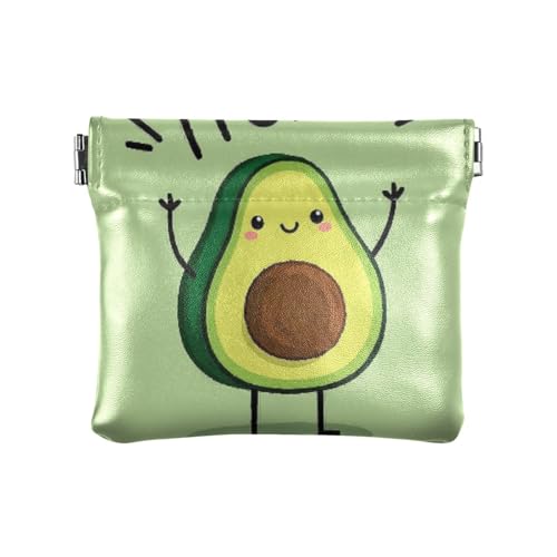 Hello Cartoon Cute Green Avocado Damen Herren Leder Münzgeldbörsen Wasserdicht Münzhalter für Damen, Hello Cartoon süße grüne Avocado, 1 size, Druckkunst von voucong